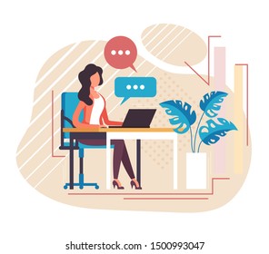 Secretary Receptionist Office Worker Character Working. Vector Flat Cartoon Graphic Design Illustration