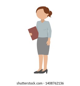 Secretaria parada y sosteniendo documentos en su mano. Ilustración vectorial.