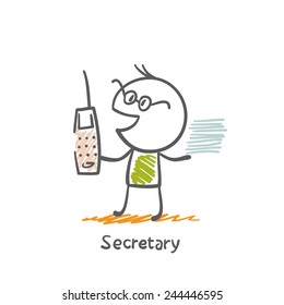 secretary talking on a cell and keeps paper illustration