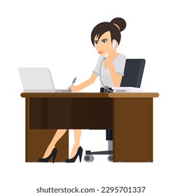 Secretary. Telephone operator in the support service, vector illustration