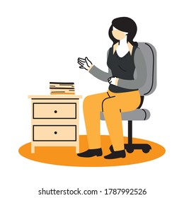 secretary wearing face mask at her workplace vector illustration design