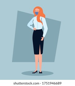 secretary worker using face mask during covid 19 vector illustration design