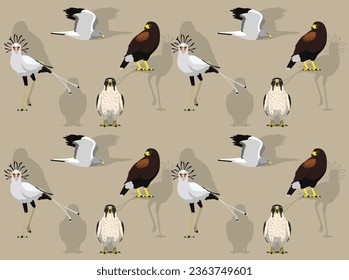 Secretarybird Kite Harrier Hawk Falcon Peregrine Cartoon Seamless Wallpaper Background