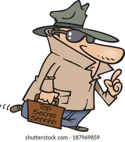 secretive cartoon man wearing a trench coat