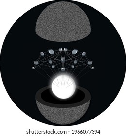 Secrets hiding in the middle of space in an egg. Abstract representation of freight or cargo. 〚Vector〛