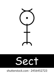 Sect set icon. Pentagram, Sigil of Baphomet, sacrifices, Satan, 666, mysticism, paranormal, faith, inverted cross, worship, persuasion, black lines on a white background. Cult concept.