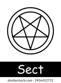 Sect set icon. Pentagram, Sigil of Baphomet, sacrifices, Satan, 666, mysticism, paranormal, faith, inverted cross, worship, persuasion, black lines on a white background. Cult concept.