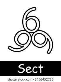 Sect set icon. Pentagram, Sigil of Baphomet, sacrifices, Satan, 666, mysticism, paranormal, faith, inverted cross, worship, persuasion, black lines on a white background. Cult concept.