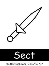 Sect set icon. Pentagram, Sigil of Baphomet, sacrifices, Satan, 666, mysticism, paranormal, faith, ritual knife, inverted cross, worship, persuasion, black lines on a white background. Cult concept.