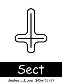 Sect set icon. Pentagram, Sigil of Baphomet, sacrifices, Satan, 666, mysticism, paranormal, faith, inverted cross, worship, persuasion, black lines on a white background. Cult concept.