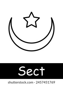 Sect set icon. Pentagram, Sigil of Baphomet, sacrifices, Satan, 666, mysticism, paranormal, faith, crescent and star, inverted cross, worship, persuasion, black lines on a white background. Cult