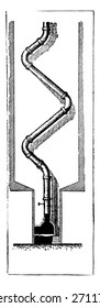 Sección de la chimenea por ventilación, ilustración vintage grabada. Enciclopedia industrial E.-O. Lami - 1875.