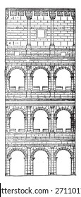 Section and elevation of the Colosseum, completed under Titus, vintage engraved illustration. Industrial encyclopedia E.-O. Lami - 1875. 