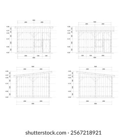 section and elevation sketch of a bamboo-constructed warehouse