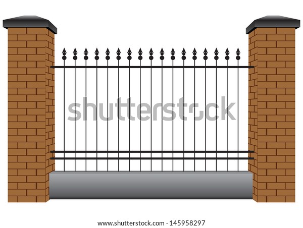 Section Fence Steel Rods Pillars Brick Stock Vector (Royalty Free ...