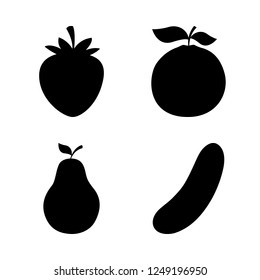 section icon set about pear, cucumber, strawberry and orange vector set