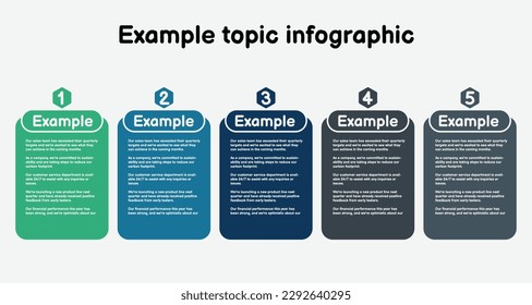 Section infographic template step guide for business information presentation. Vector banner square. Modern workflow diagrams with example sentences. Report option plan 5 topics