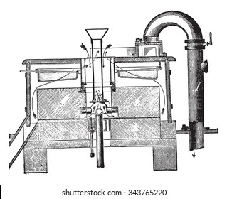 Section of a pair of grinding wheels with air intake through the impeller eye, vintage engraved illustration. Industrial encyclopedia E.-O. Lami - 1875.
