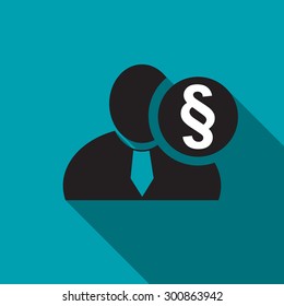 Section or paragraph sign black man silhouette icon on the blue background, long shadow flat design icon for forums or web