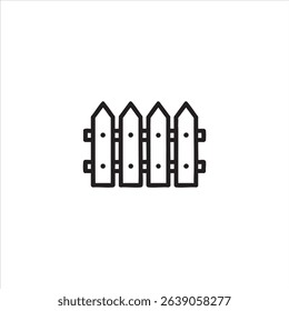 A section of a picket fence with pointed tops. A minimal outline symbol for a home yard, garden boundary, or suburban property, isolated on a white background.