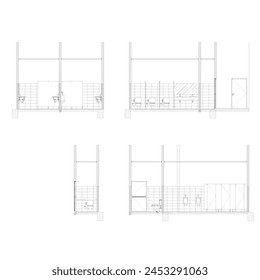 section of a public toilet that has several toilet room partitions