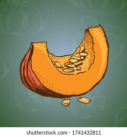 sección de la ilustración de color del vector de calabaza en el doodle de tiza de bruja de fondo verde