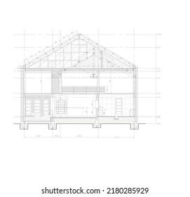 section sketch of a building with dimensions and elevation