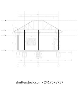 section sketch of a building with light steel roof construction