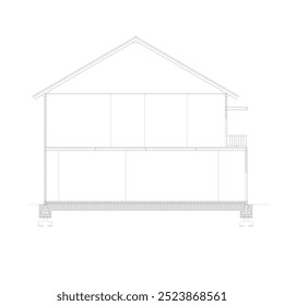 esboço de seção de um edifício com uma estrutura de aço para o telhado