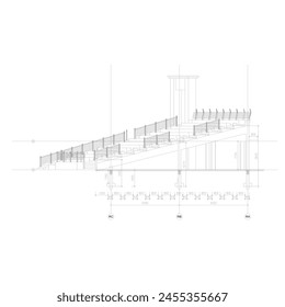 boceto de sección de la construcción de hormigón en los stands de espectadores
