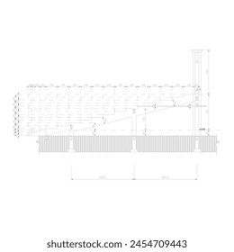 boceto de sección de la construcción de la tribuna de hormigón para ver la construcción de la fundación