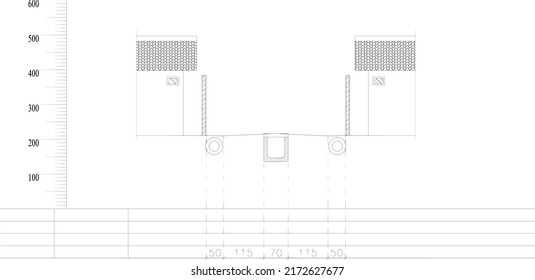 section sketch of the drainage position under the road and between residents' houses