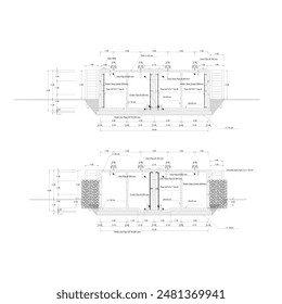 section sketch of a large concrete reservoir sketched with dimensions and notations