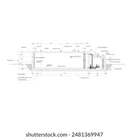 section sketch of a large concrete reservoir sketched with dimensions and notations