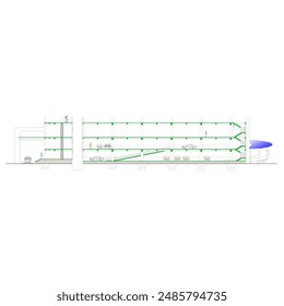 section sketch of a multi-storey building for car parking equipped with dimensions and elevations