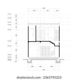 section sketch of a residence to see the construction and interior of a house and sketched with dimensions or notations