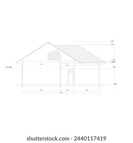 section sketch of a residential house with a tile roof