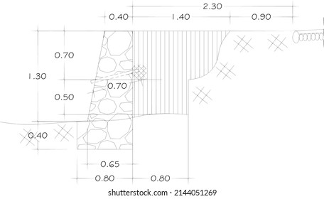 section sketch of retaining wall