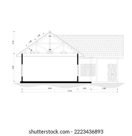 section sketch simple building to see the roof construction