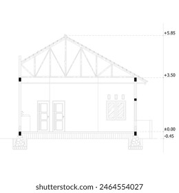 section sketch of a small house with a light steel roof frame