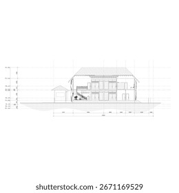 section sketch of a two-story building