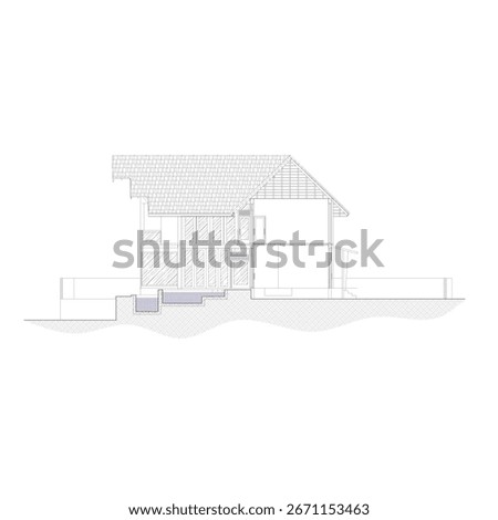 section sketch of a two-story villa