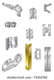 Section of steel hinges and one brass