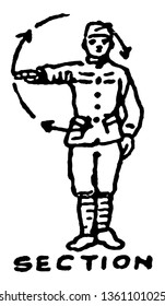 Section where signal to inform the troops that the next signal will be directed at a certain section rather than everyone, vintage line drawing or engraving illustration.