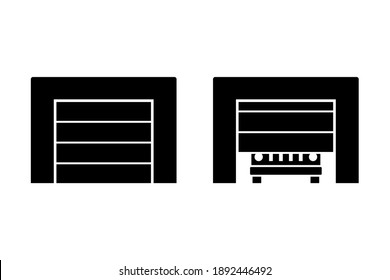 Sectional Garage Lift Gate Icon. Front View. Black Silhouette. Vector Flat Graphic Illustration. The Isolated Object On A White Background. Isolate.