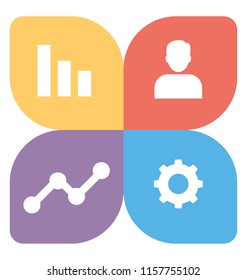 
Sectional graph with milestone, bar graph, gear and user conceptualizing swot analysis 
