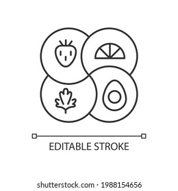 Sectional plate linear icon. Divided dish which can contain foods. Variety types of container. Thin line customizable illustration. Contour symbol. Vector isolated outline drawing. Editable stroke