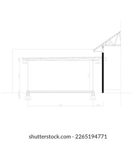 Sectional sketch of a parking lot with steel roof construction