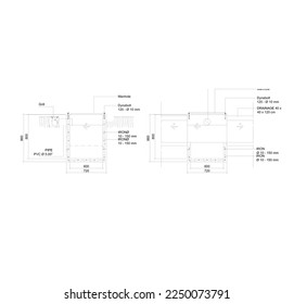 Sectional sketches of the control basin of the drainage are sketched with notations and dimensions
