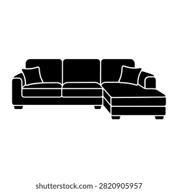 Sectional Sofa Black Glyph Vector Icon, Corner Couch Living Room Furniture Symbol